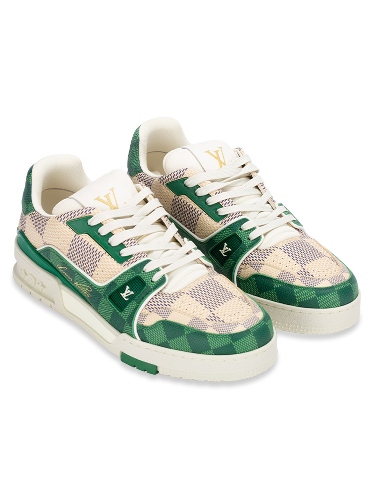 Damier Monogram LV Trainer Sneakers Green Sz 6