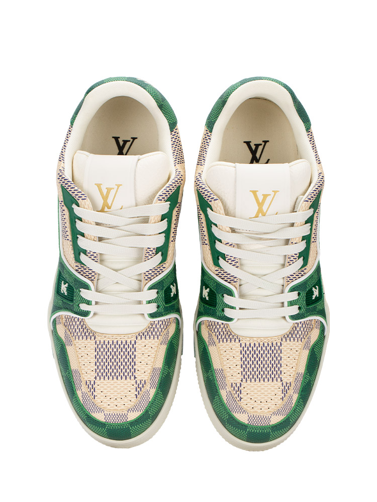 Damier Monogram LV Trainer Sneakers Green Sz 6