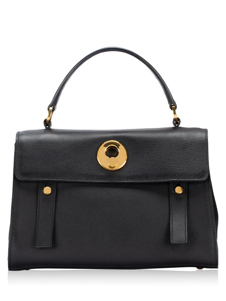 Calfskin Canvas Muse Two Small Tote Black