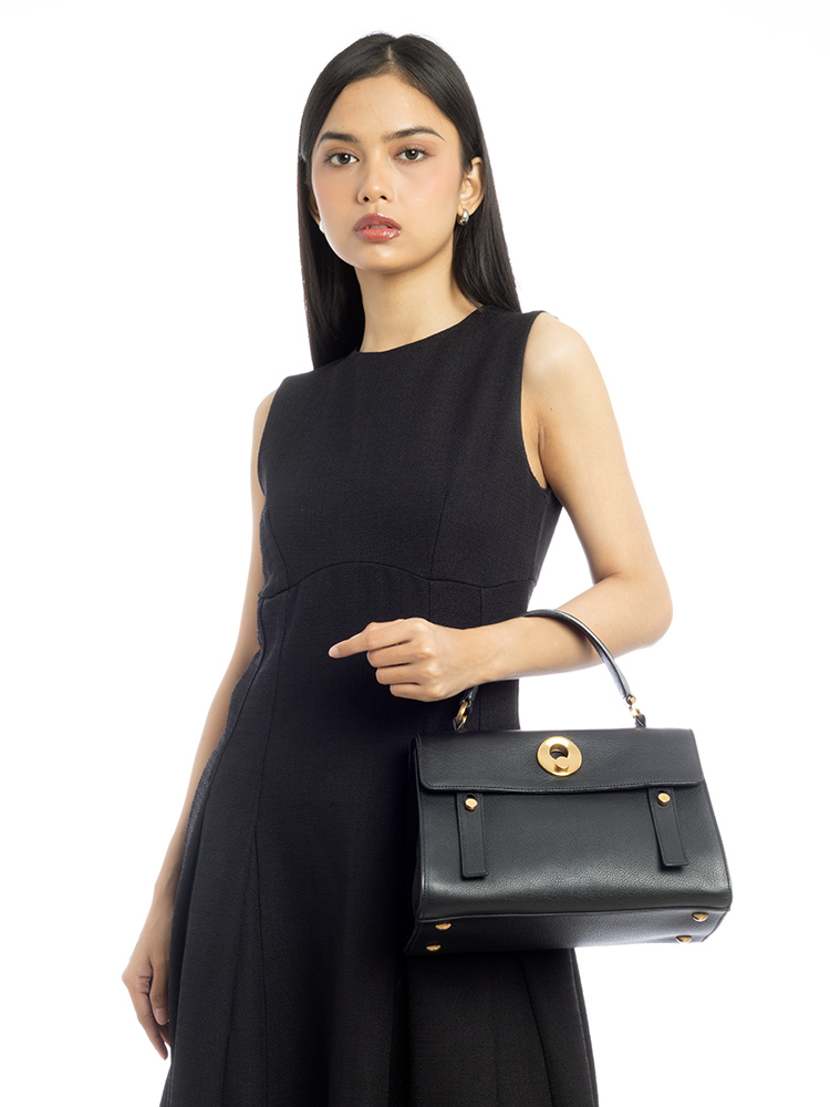 Calfskin Canvas Muse Two Small Tote Black