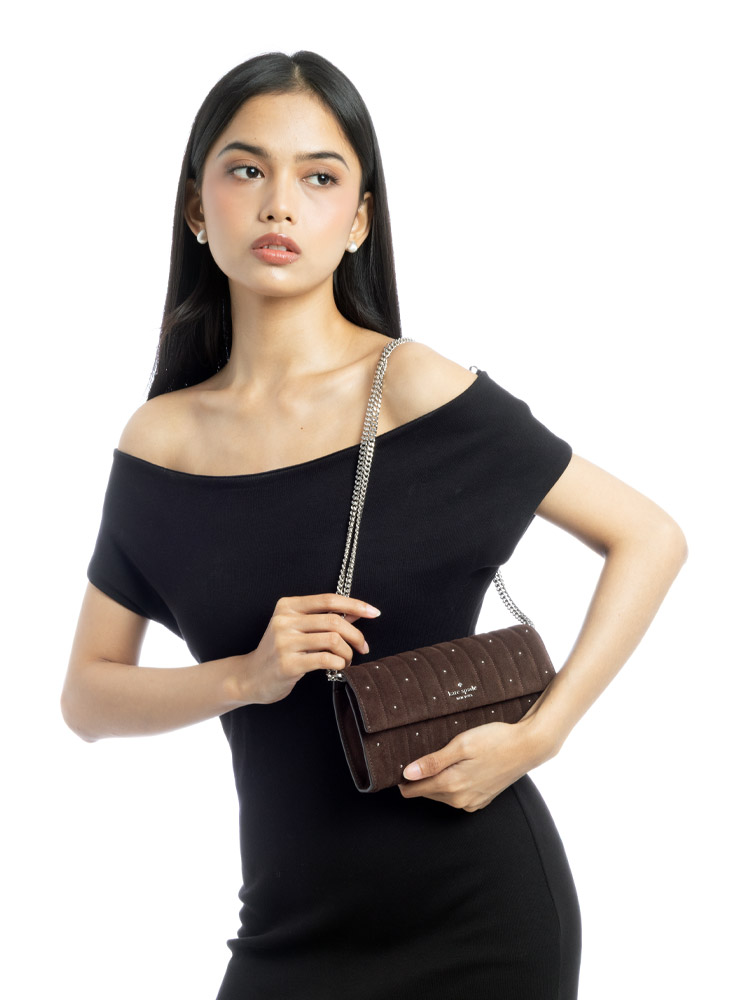Scarlett Quilted Suede Chain Wallet Hot Fudge