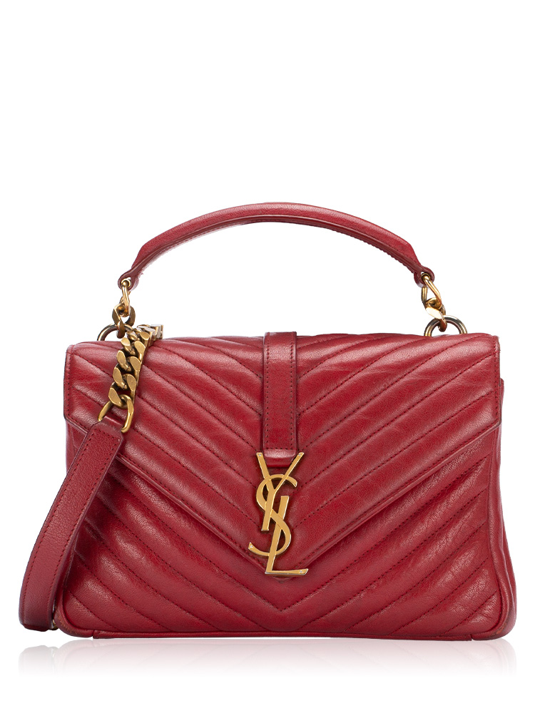 Sheepskin Monogram College Medium Shoulder Bag Red