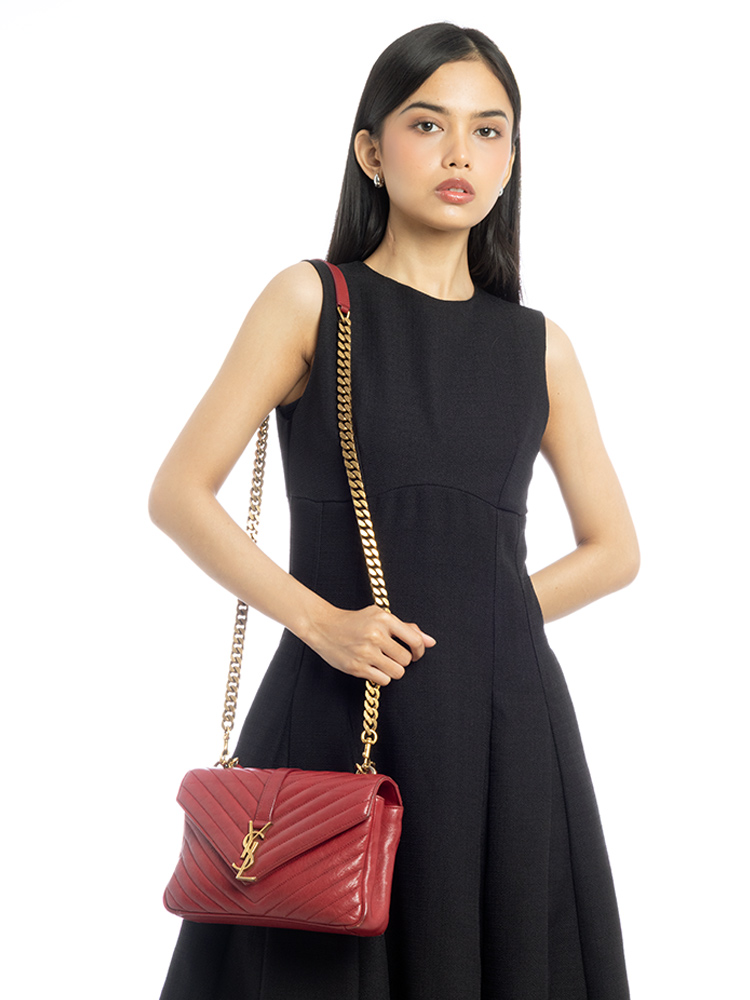 Sheepskin Monogram College Medium Shoulder Bag Red