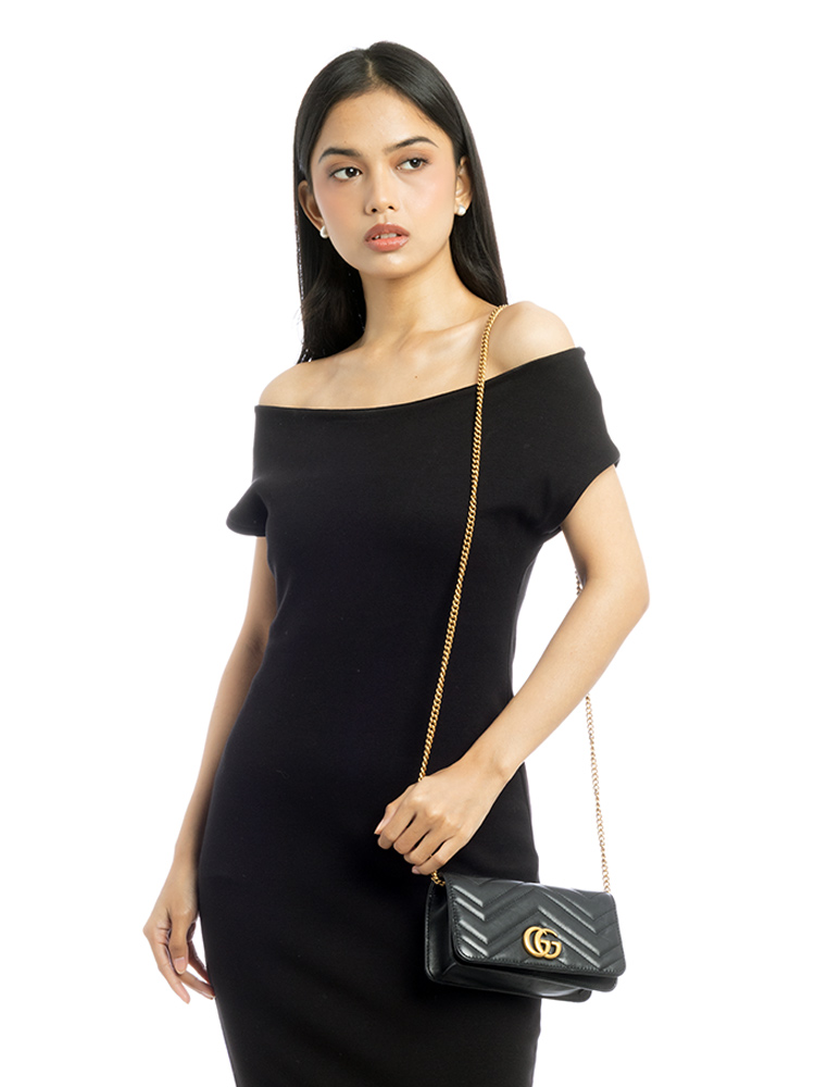 Calfskin Matelasse GG Marmont Mini Flap Bag Black