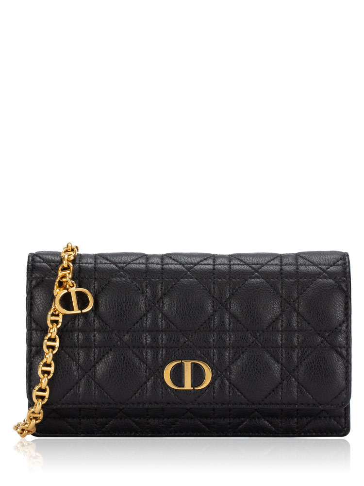 Supple Calfskin Cannage Caro Belt Pouch with Chain Black