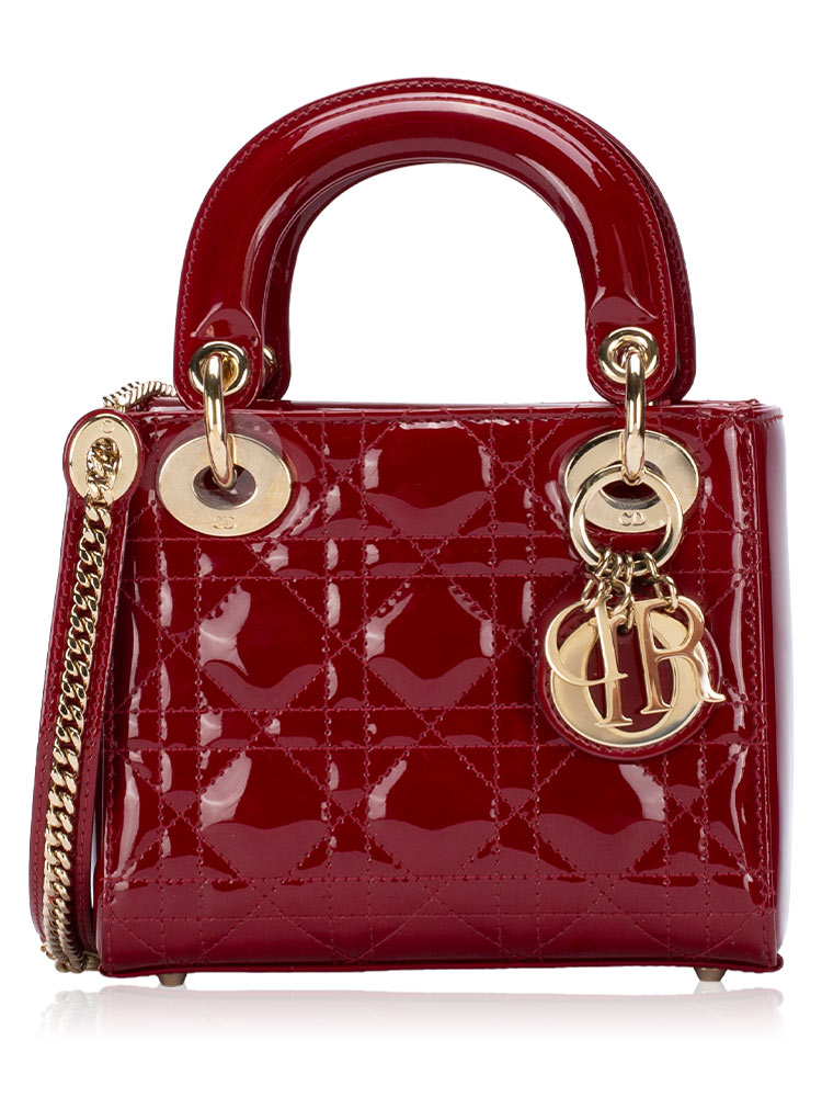 Patent Leather Cannage Mini Lady Dior Red