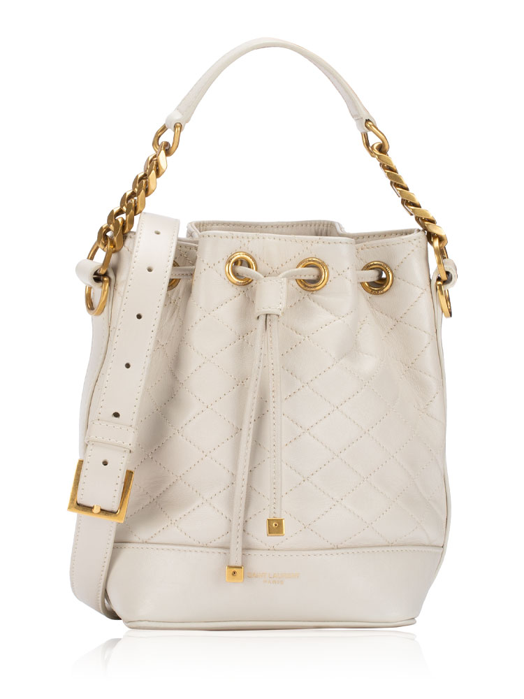 Lambskin Quilted Emmanuelle Small Bucket Bag White
