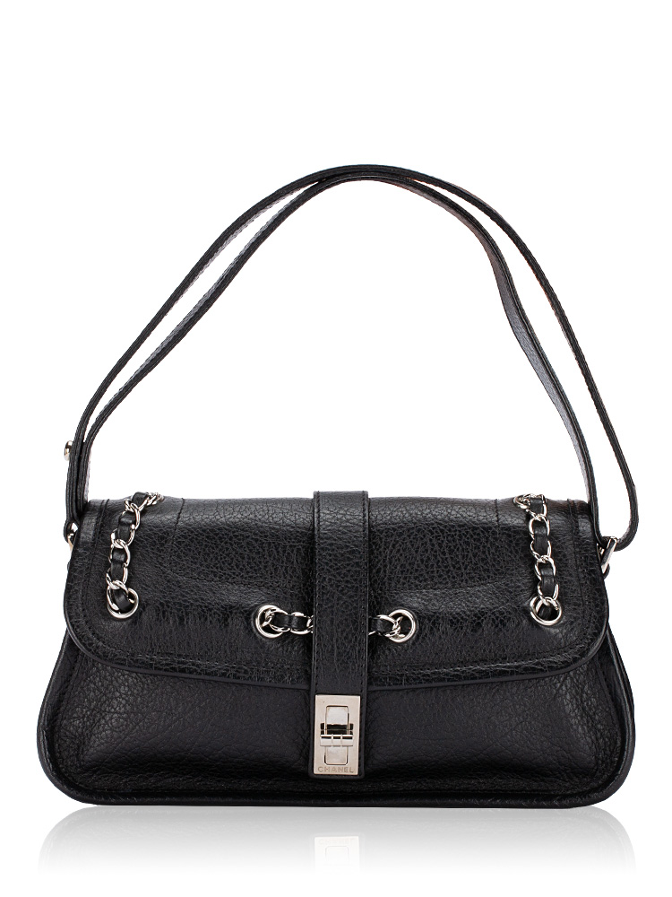 Calfskin Mademoiselle Lock Chain Shoulder Bag Black