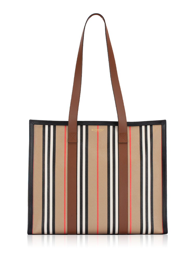 E-Canvas Stripe Book Tote Archive Beige