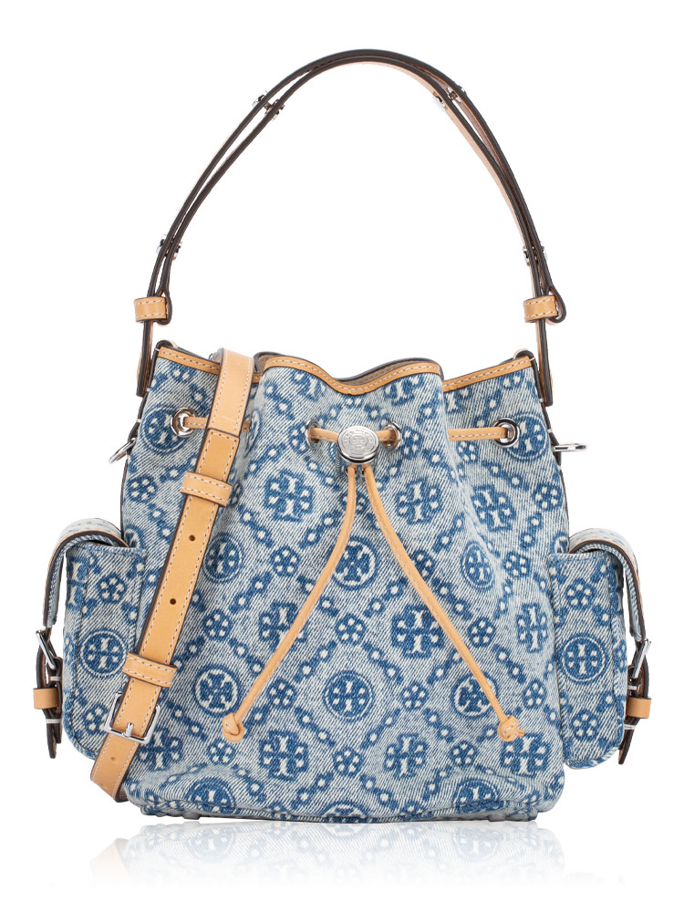 T Monogram Denim Bucket Bag Powder Blue