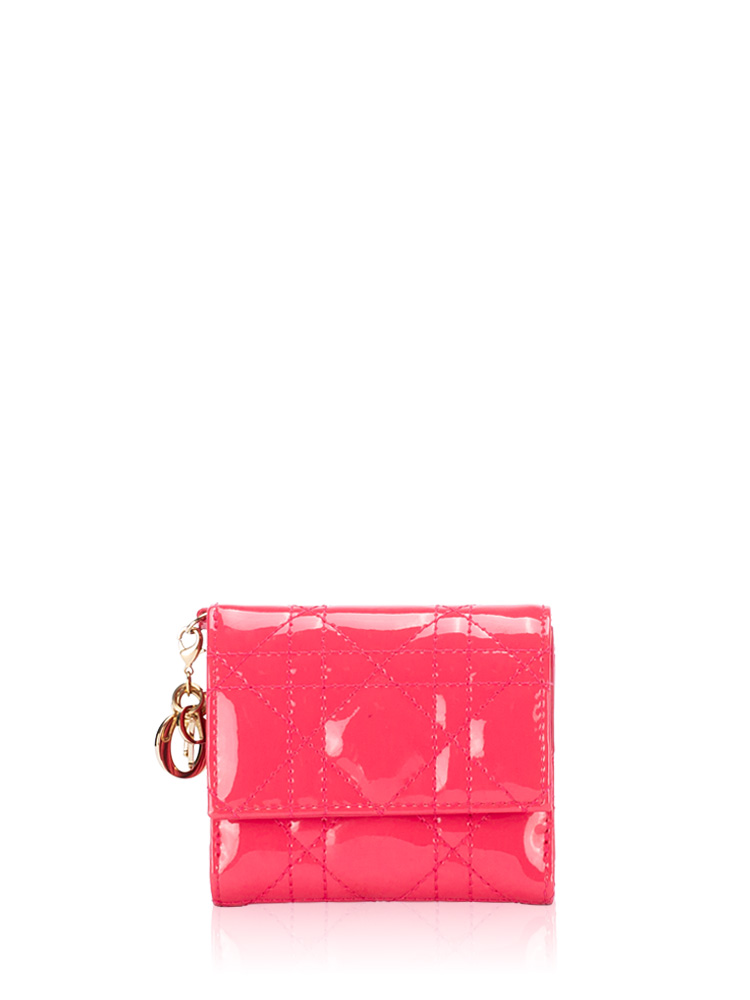 Patent Cannage Lady Dior Lotus Wallet Warm Fuchsia