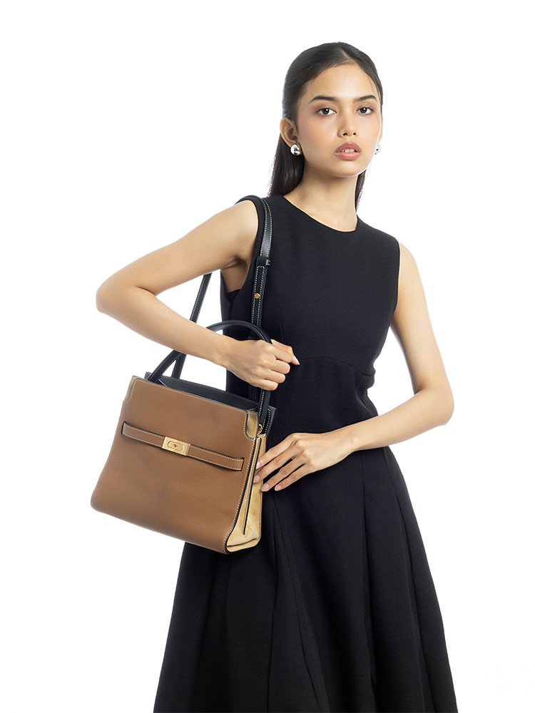 Lee Radziwill Pebbled Leather Small Double Bag Tigers Eye