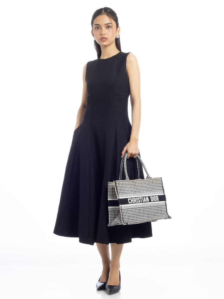 Toile Houndstooth Embroidered Medium Book Tote Black White