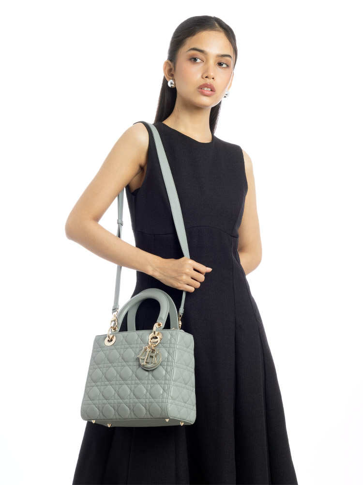 Lambskin Cannage Medium Lady Dior Grey