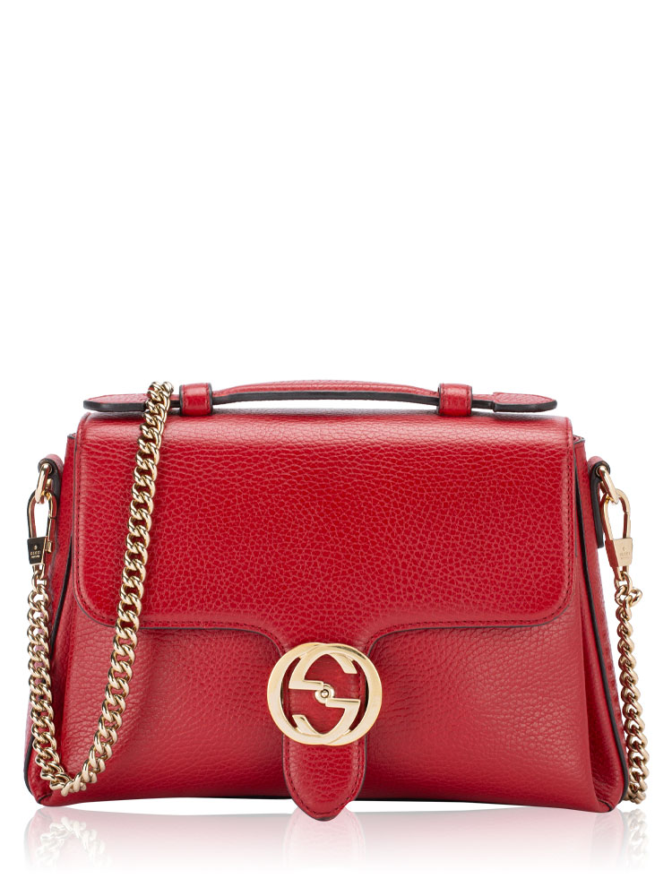Dollar Calfskin Interlocking G Top Handle Shoulder Bag Red