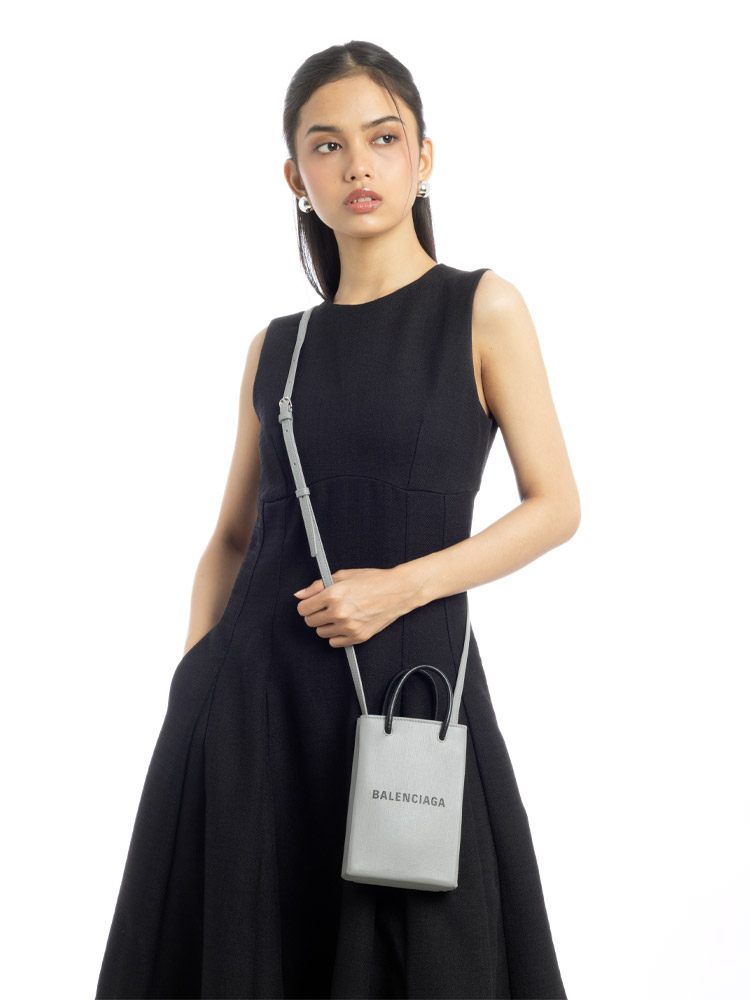 Calfskin Logo Phone Crossbody Grey