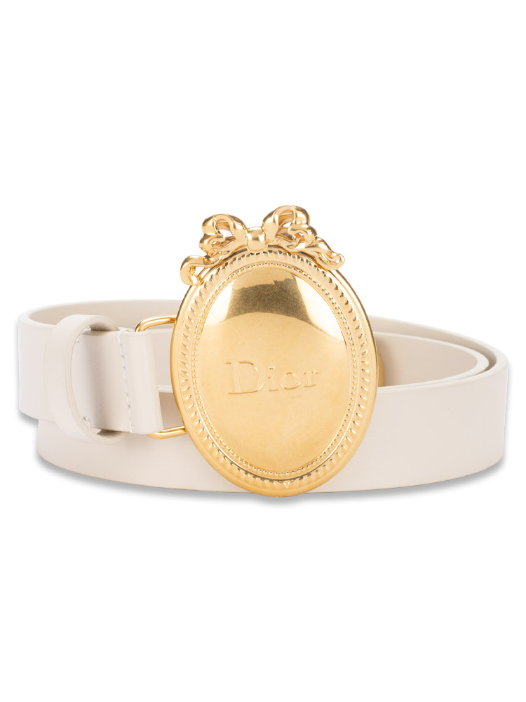 Smooth Calfskin Dior Médaillon 25 MM Belt Craie Sz 85