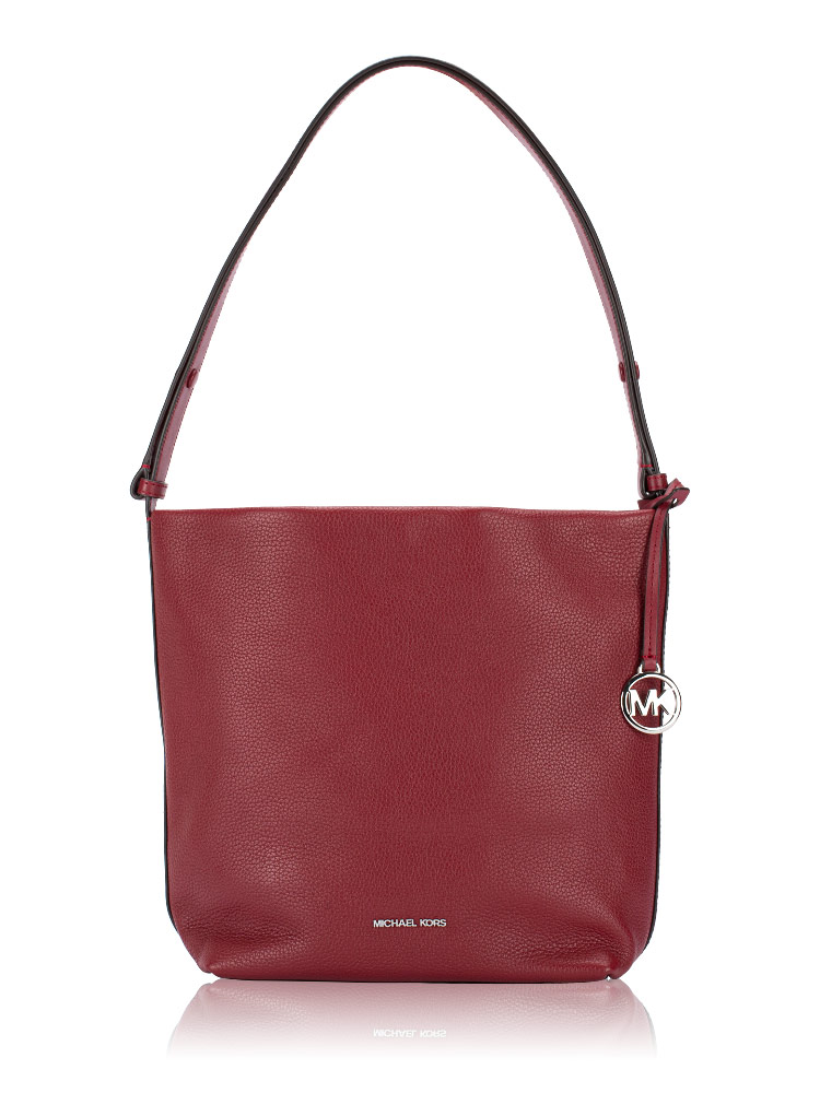 Roey Pebbled Leather Medium Bucket Messenger Maroon