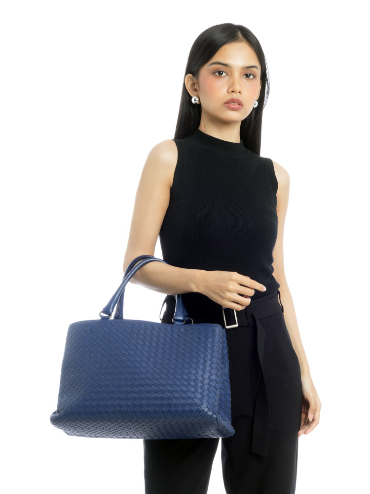 Nappa Intrecciato Milano Tote Blue