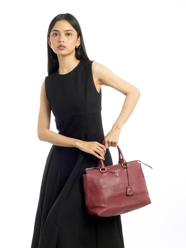 1BA063 Vitello Phenix Small Tote Cerise