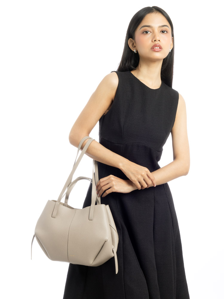 Textured Calfskin Cyme Mini Tote Taupe