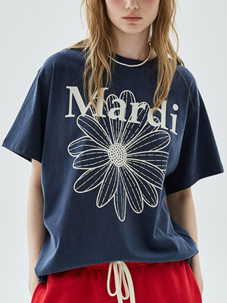 Flowermardi Pigment Washing T-Shirt Navy Beige