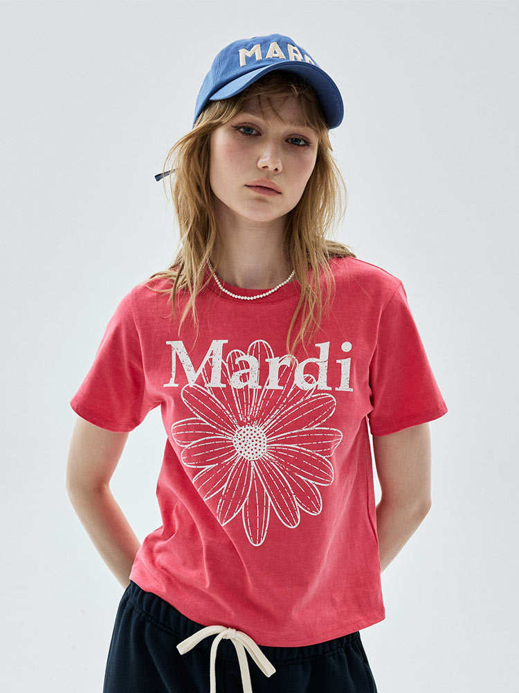 Flowermardi Pigment Washing Slim T-Shirt Red White
