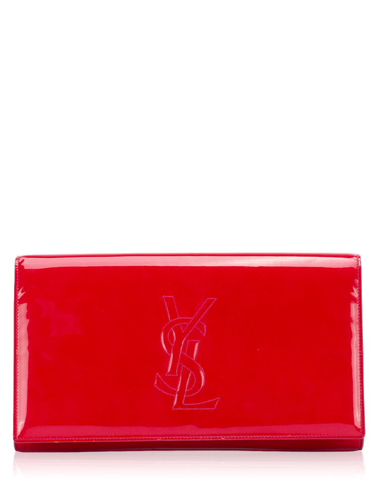 Patent Calfskin Belle De Jour Large Clutch Hot Pink
