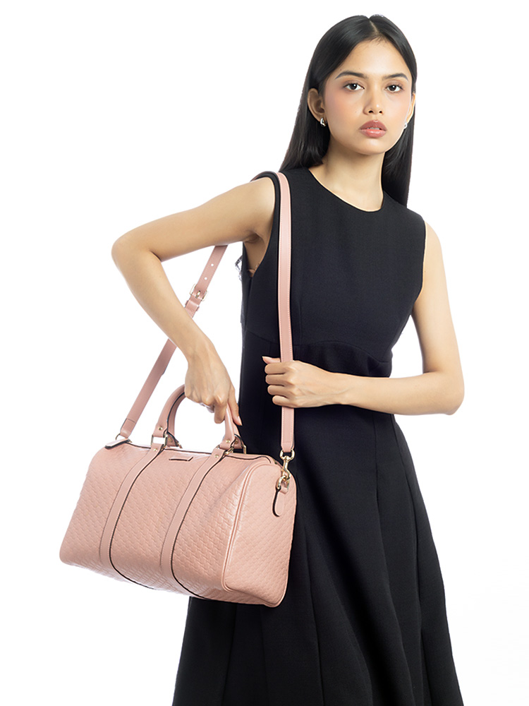 Microguccissima Medium Boston Bag with Strap Pink