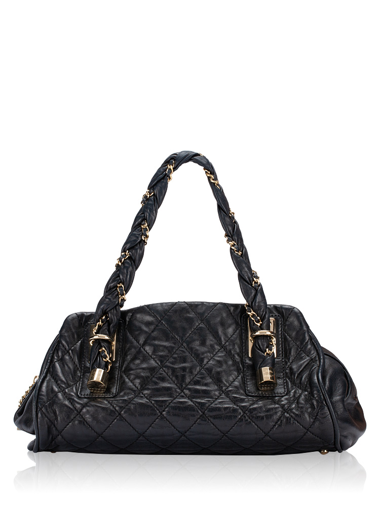 Calfskin Lady Braid Bowler Bag Black