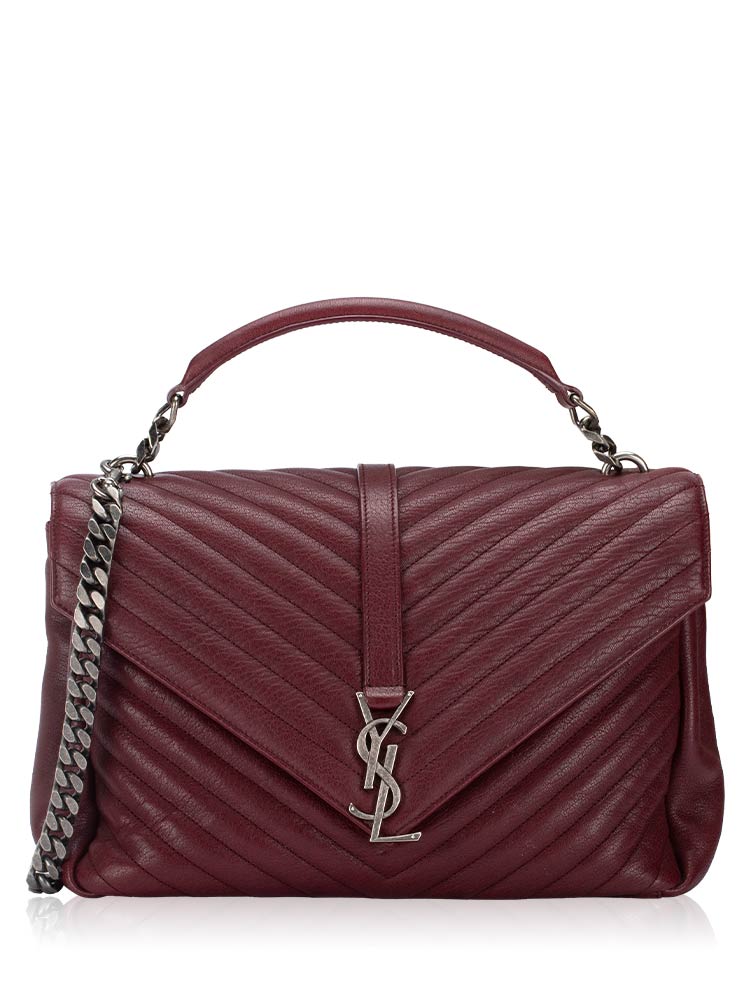 Sheepskin Matelasse Monogram College Large Satchel Bordeaux
