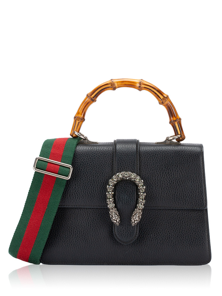 Crystal Web Dionysus Medium Bamboo Top Handle Bag Black