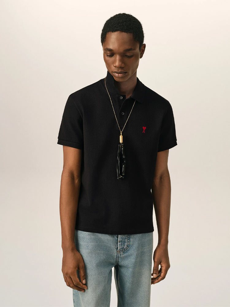 Red De Coeur Cotton Polo Shirt Black Sz S