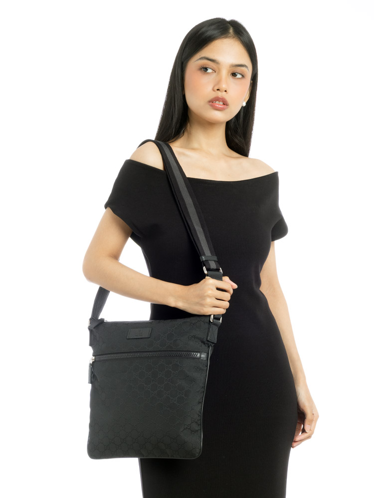GG Nylon Flat Messenger Black