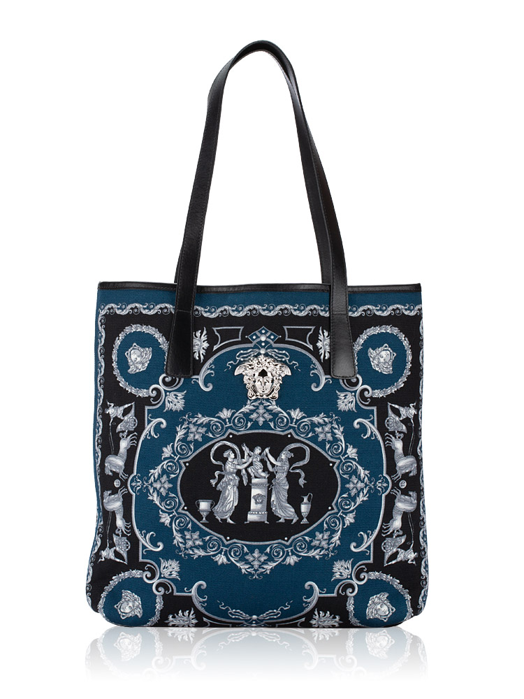 Canvas La Medusa Printed Tote Blue Black