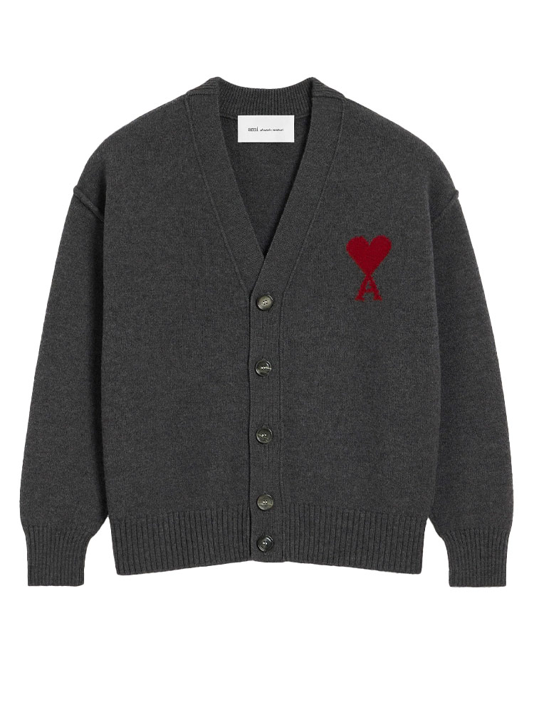 Red De Coeur Merino Wool Cardigan Heather Grey Red Sz S