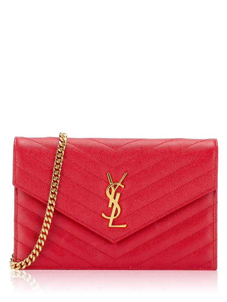Grain De Poudre Matelasse Monogram 19cm Chain Wallet Red