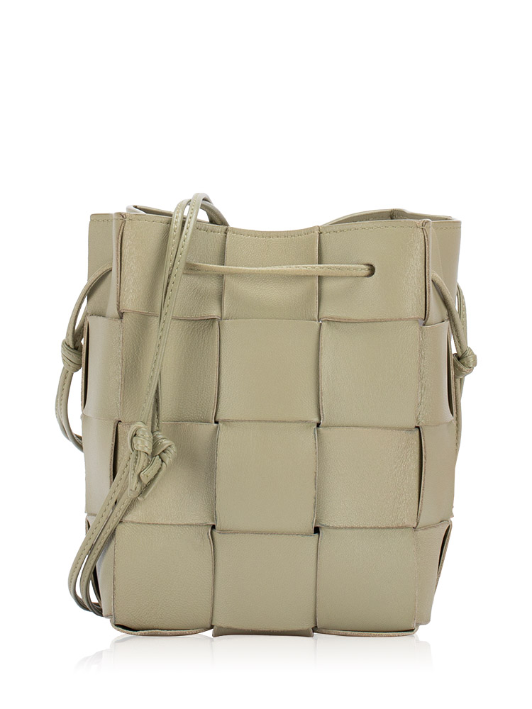 Nappa Maxi Intrecciato Cassette Mini Bucket Bag Travertine