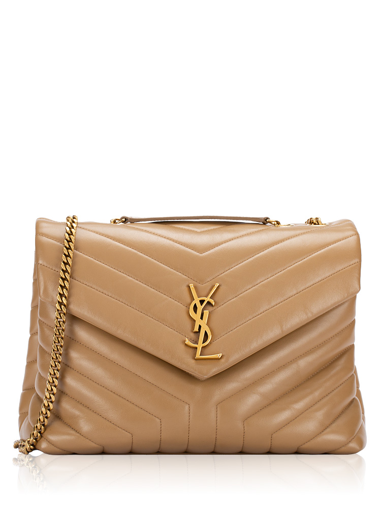 Calfskin Y Quilted Monogram Loulou Medium Shoulder Bag Natural Tan