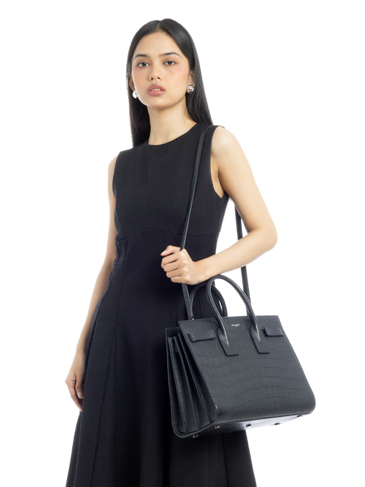 Croco Embossed Small Sac De Jour Black