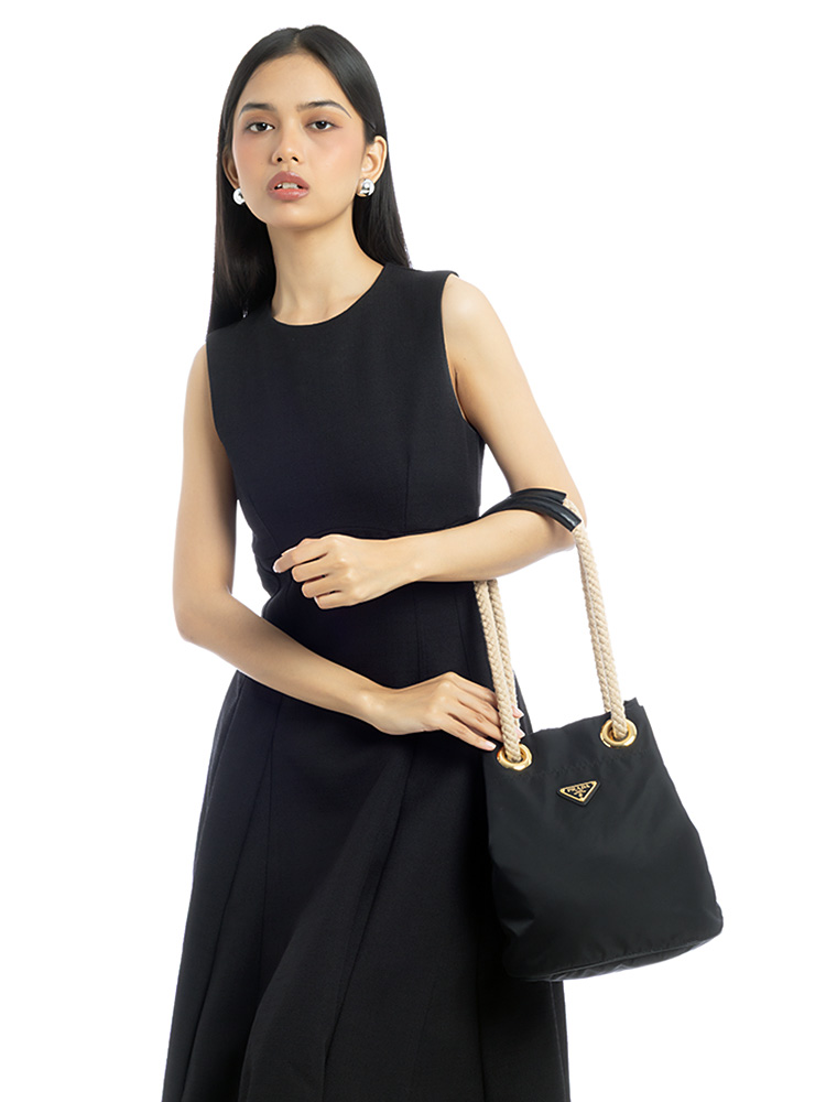 Re-Nylon Triangle Mariner Small Bucket Bag Black
