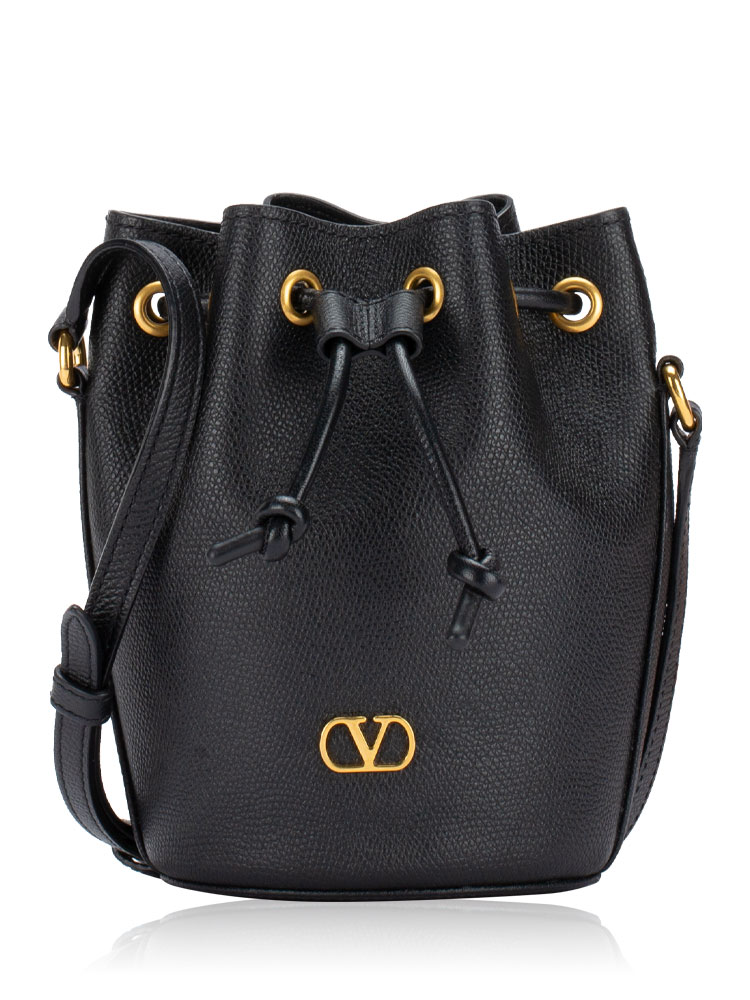 Calfskin Signature Vlogo Mini Bucket Bag Black