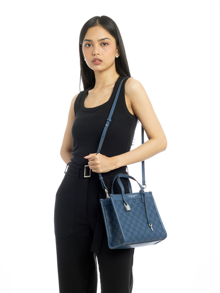 Perforated Leather Grind Mini Tote Blue Sea