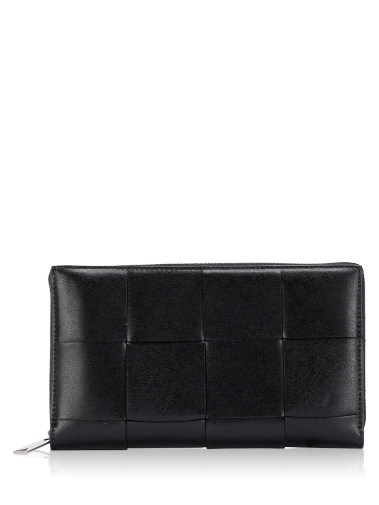 Nappa Maxi Intrecciato Cassette Zip Wallet Black