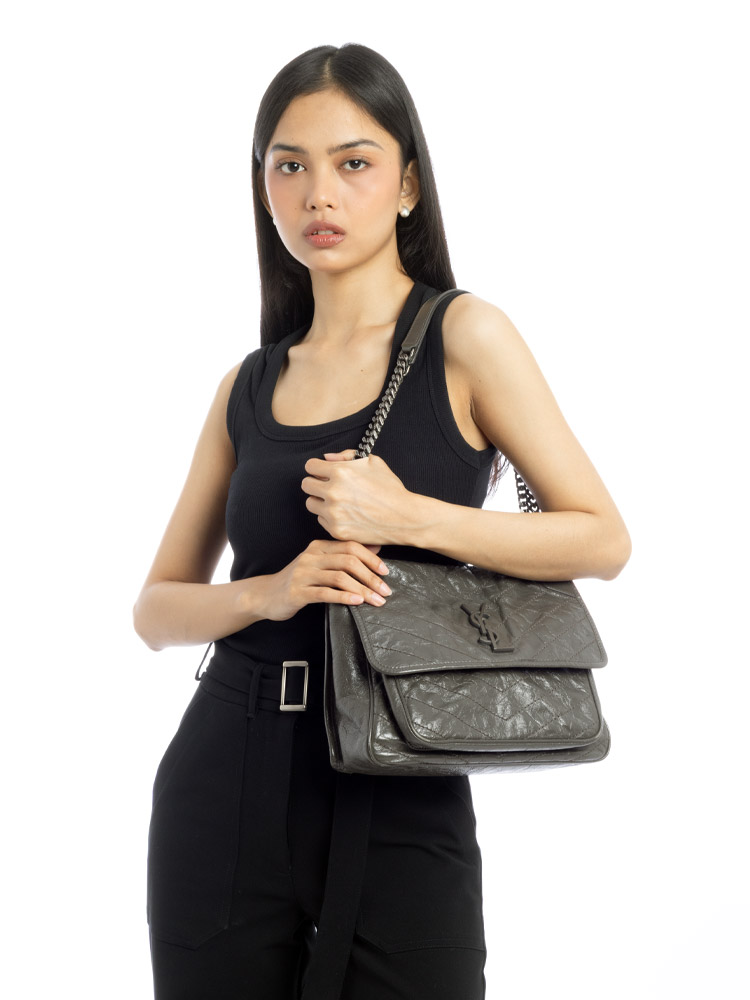 Crinkled Calfskin Monogram Niki Medium Shoulder Bag Light Musk