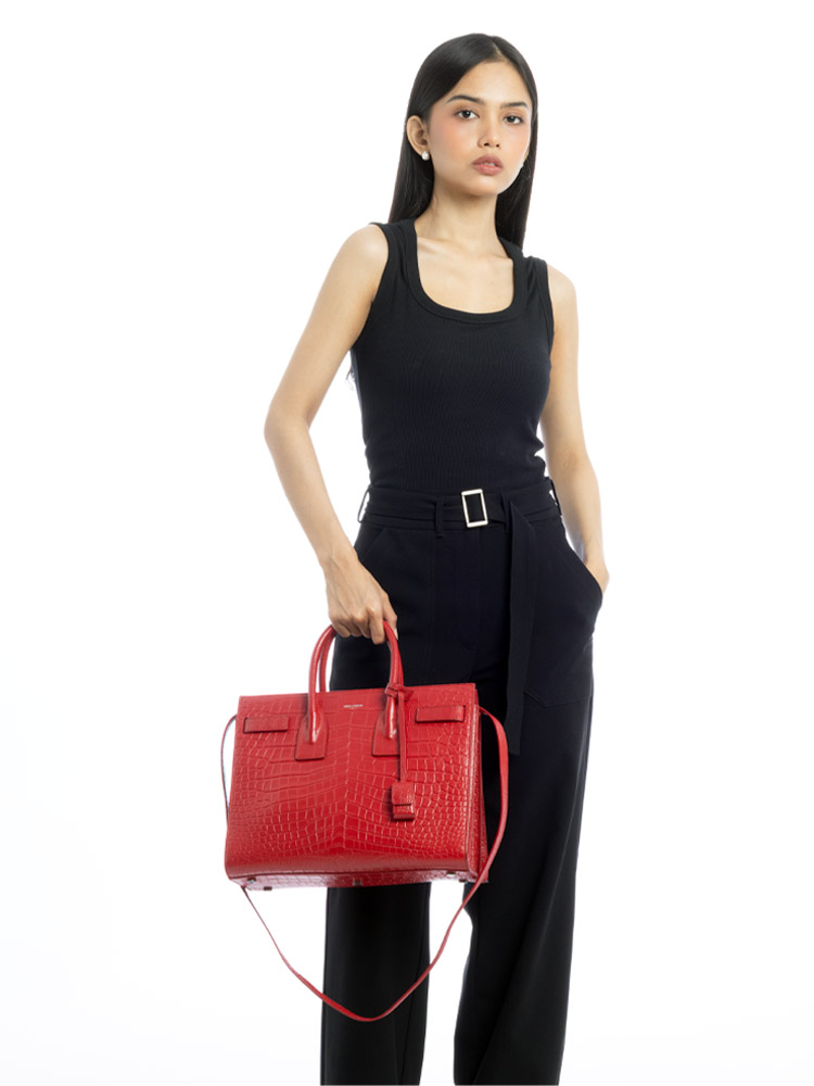 Crocodile Embossed Small Sac De Jour Red