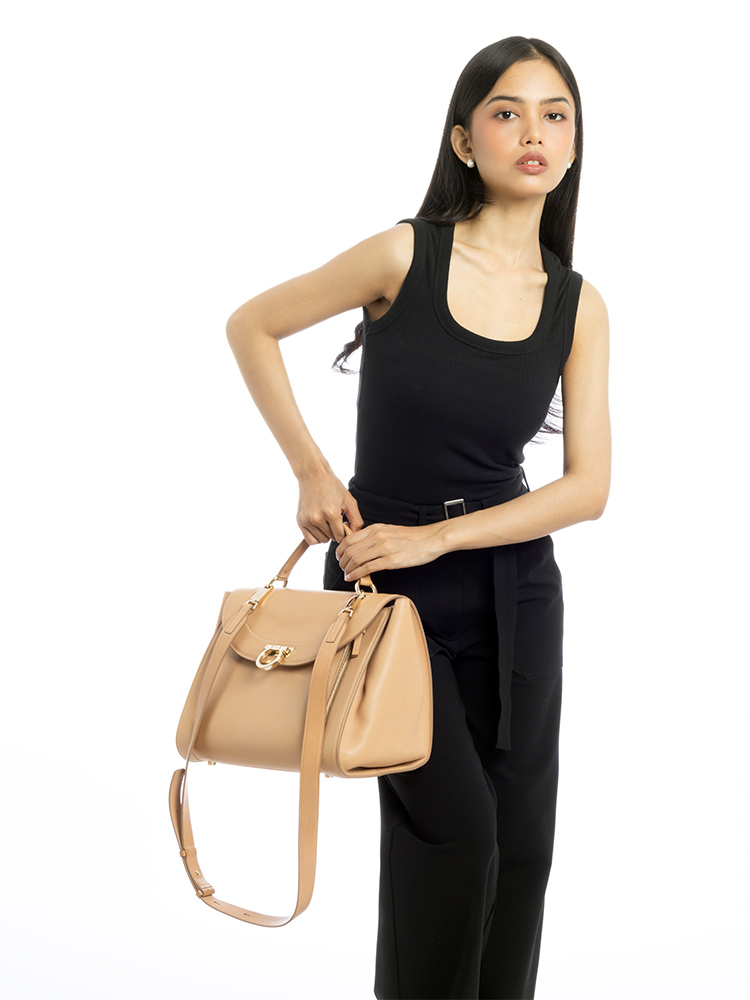 Nappa Sofia Rainbow Medium Satchel Camel