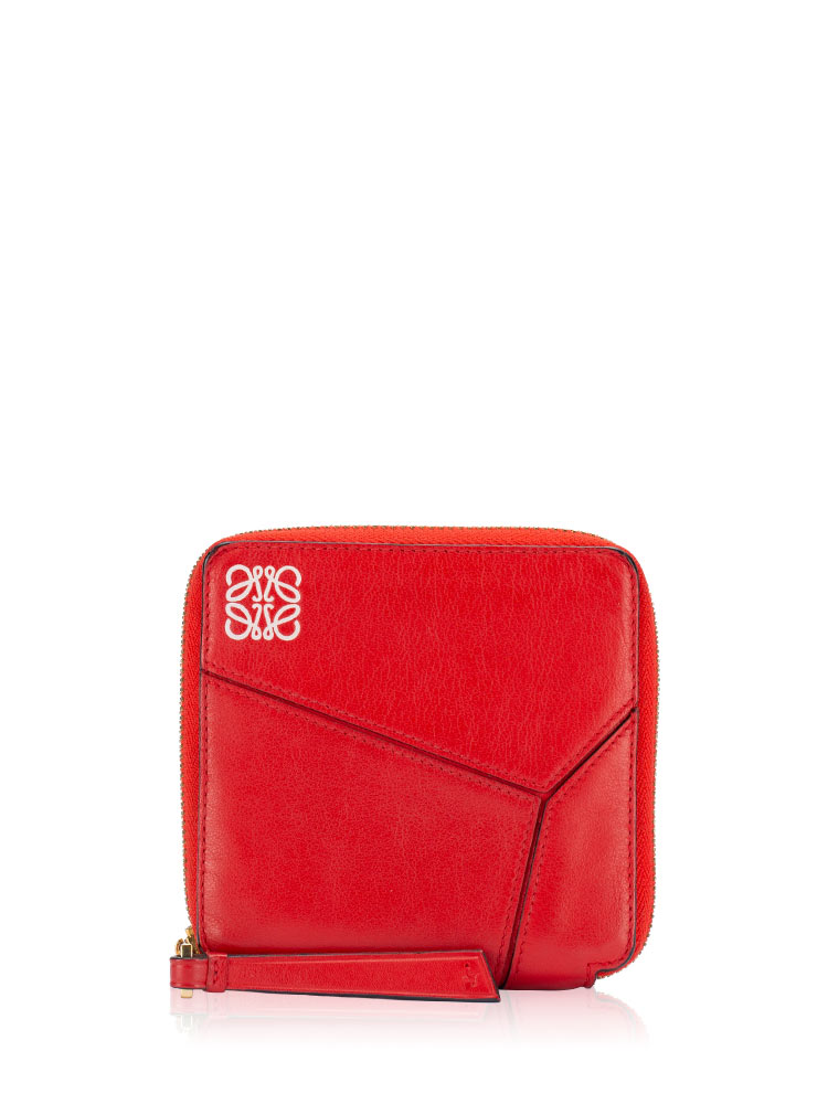 Calfskin Puzzle Small French Wallet Red