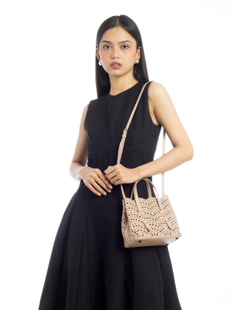 Lux Calfskin Vienne Wave Mina 20 Tote Sable