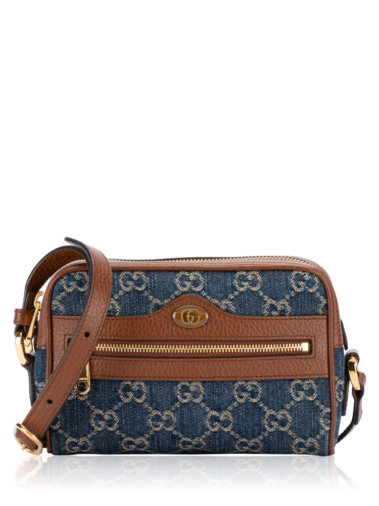 GG Denim Ophidia Mini Camera Bag Blue Tea Cuir